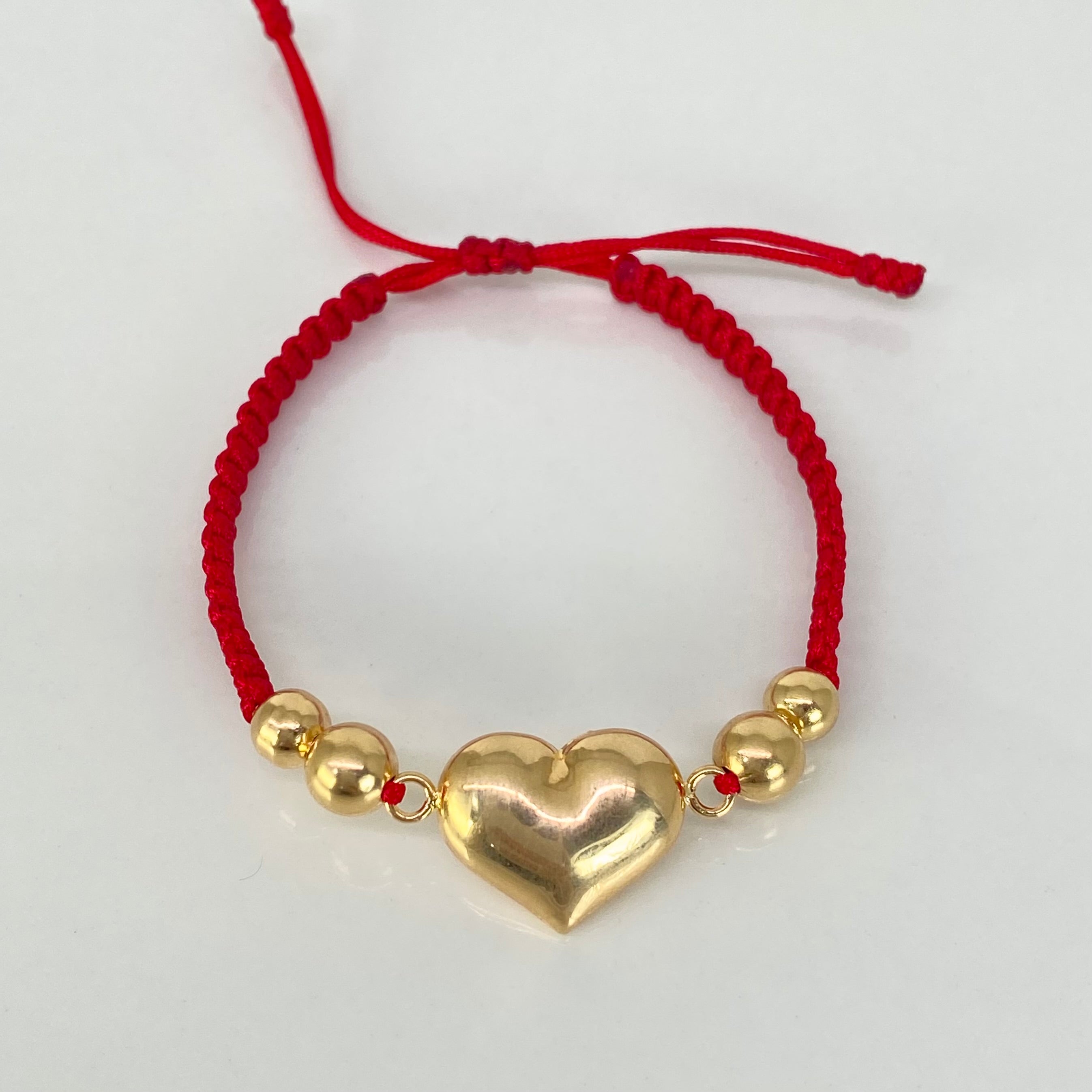 Pulsera tejida Herraje Corazon BL 6/5mm 4uni Hilo Rojo Oro amarillo 18k · 1,84 g