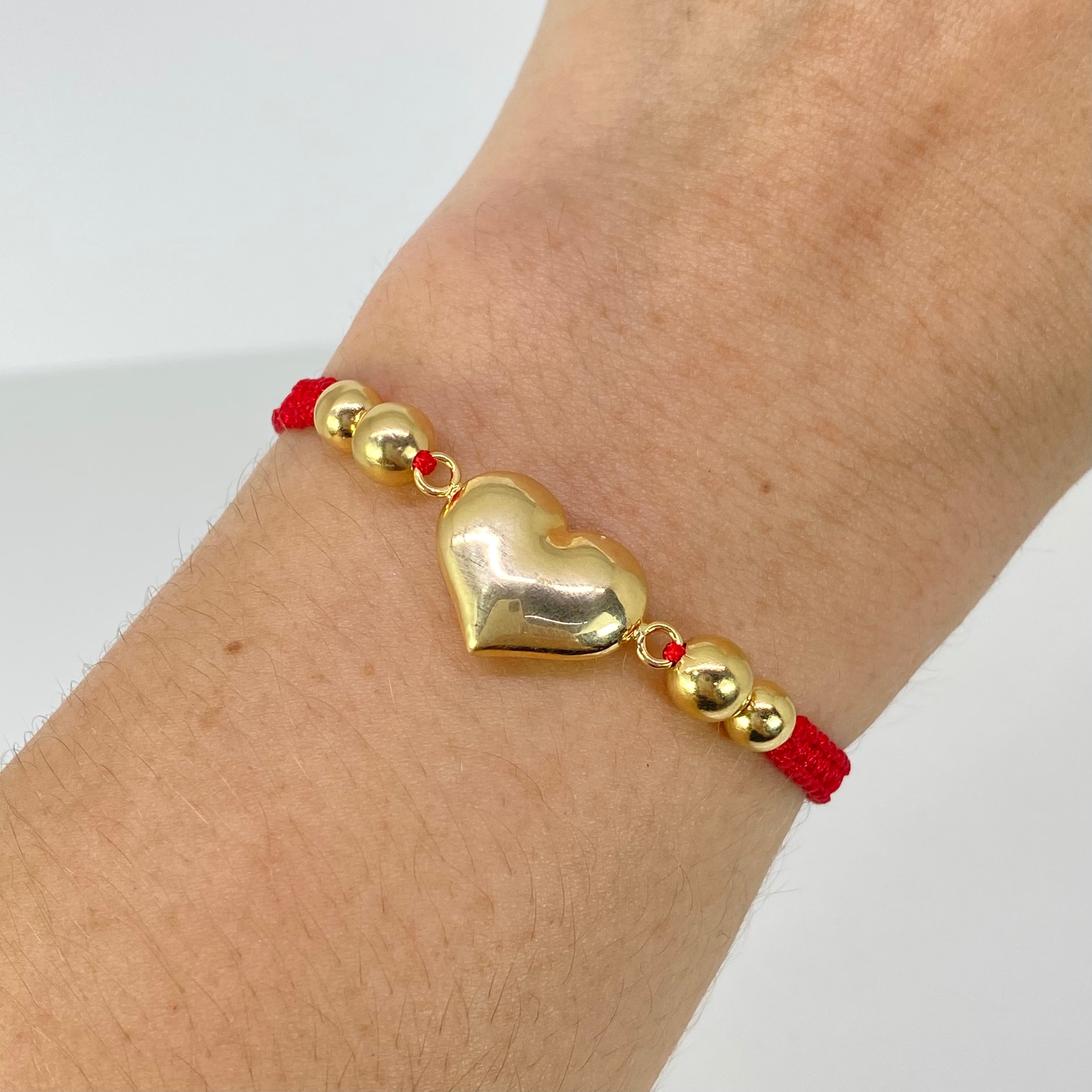 Pulsera tejida Herraje Corazon BL 6/5mm 4uni Hilo Rojo Oro amarillo 18k · 1,84 g 2