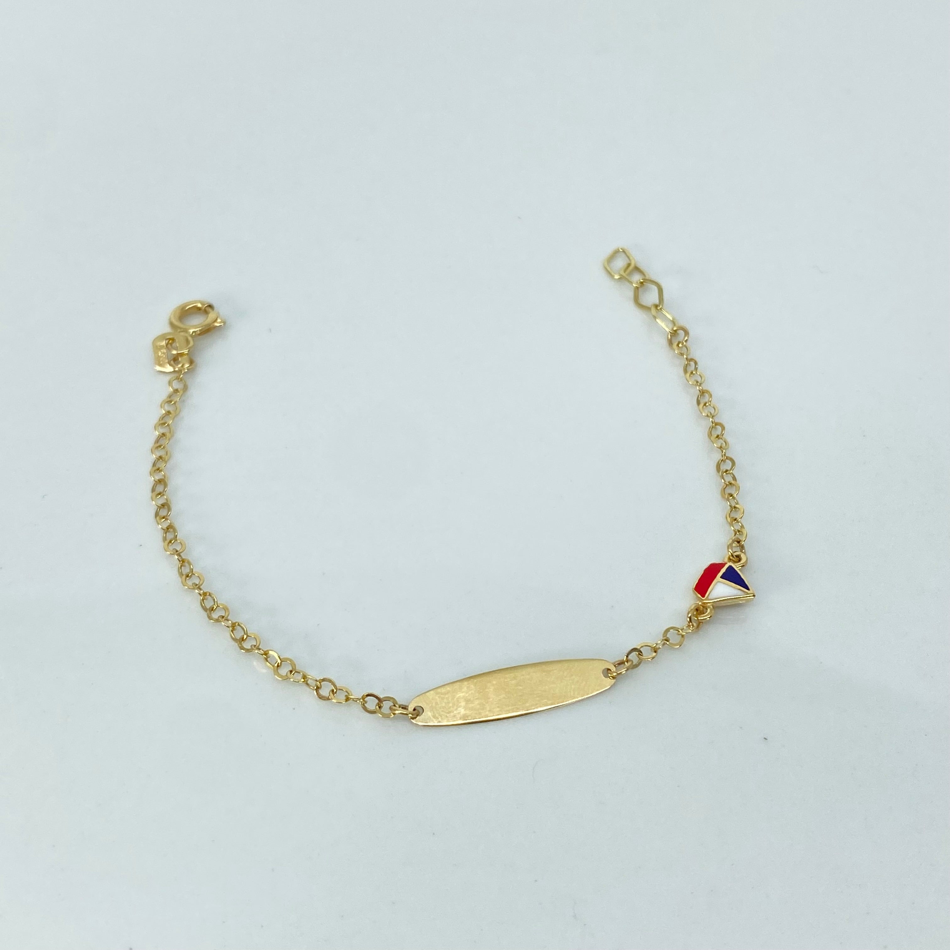 Pulso bebé ● Placa Ovalada Barco Aro Seguido Oro amarillo 18k +3 / · 1,2 g