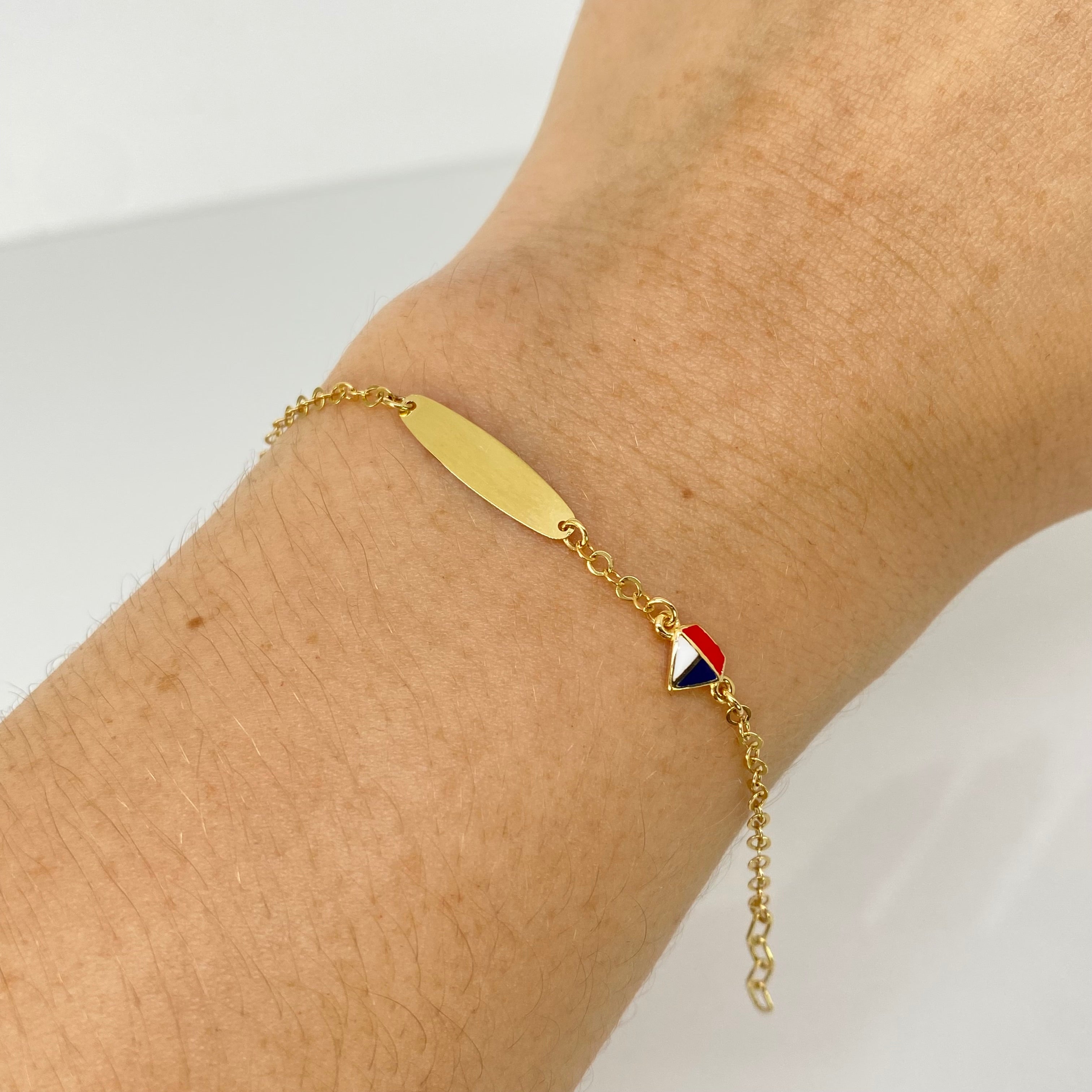 Pulso bebé ● Placa Ovalada Barco Aro Seguido Oro amarillo 18k +3 / · 1,2 g 2